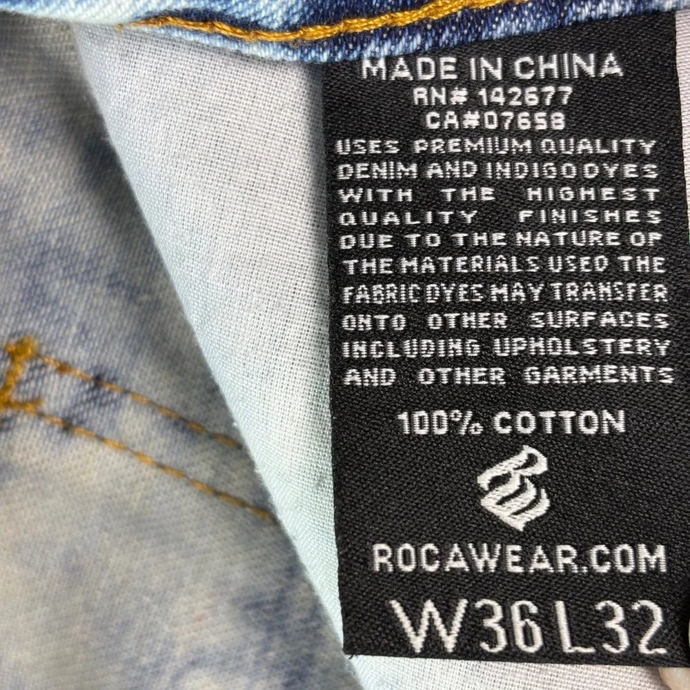 Rocawear Men's Moto Jeans Sz 36 Blue Acid Wash Zip Knee‎ Detail Streetwear